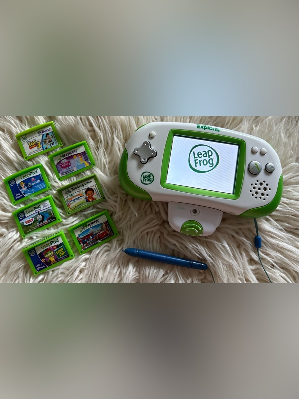 Leap Frog Leapster Explorer Learning Game System Lot Camera 7 Games Disney Green